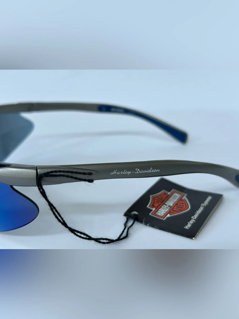 Harley-Davidson Silver Frame with Blue Mirrored Wrap Sunglasses